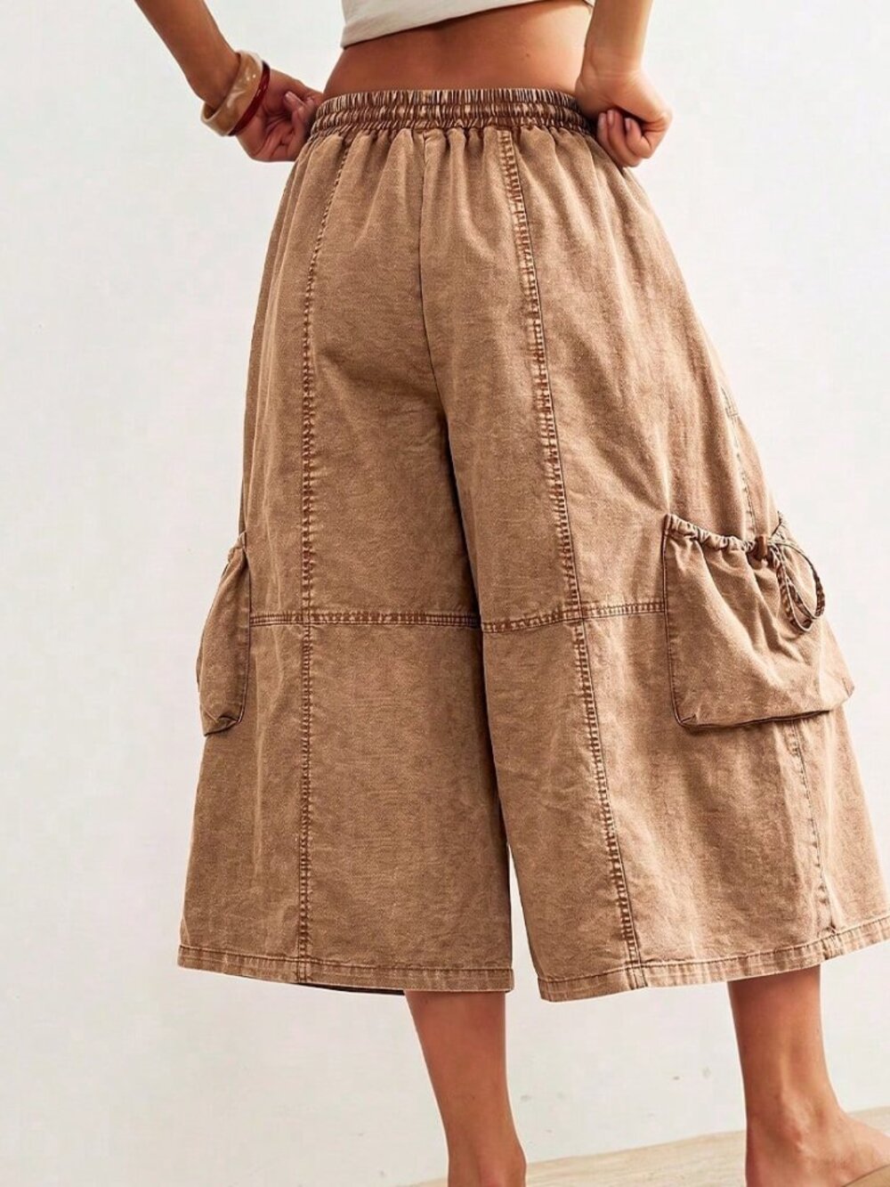 Brown Casual Women's Woven Capri Length Pants - Picture 2 of 7